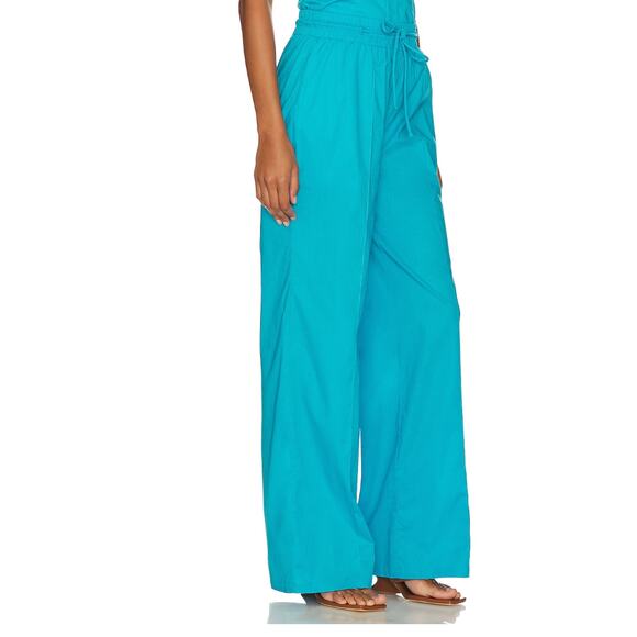 Lovers + Friends Cerulean Blue Wide Leg Pants MEDIUM Baggy Beach Cotton $158 NEW - Picture 1 of 8